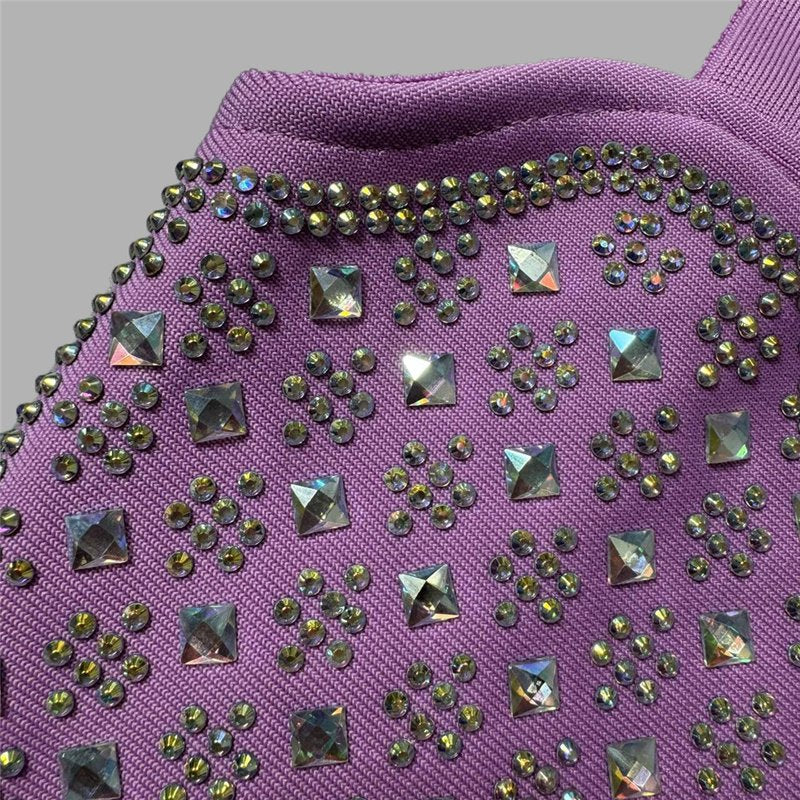 Sparkly Purple Rhinestone Bodycon Dress H6453