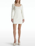 Square Neck Beaded Long Sleeve Mini Dress H6740