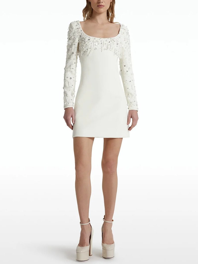 Square Neck Beaded Long Sleeve Mini Dress H6740