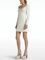 Square Neck Beaded Long Sleeve Mini Dress H6740