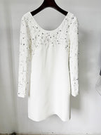 Square Neck Beaded Long Sleeve Mini Dress H6740