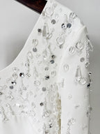 Square Neck Beaded Long Sleeve Mini Dress H6740