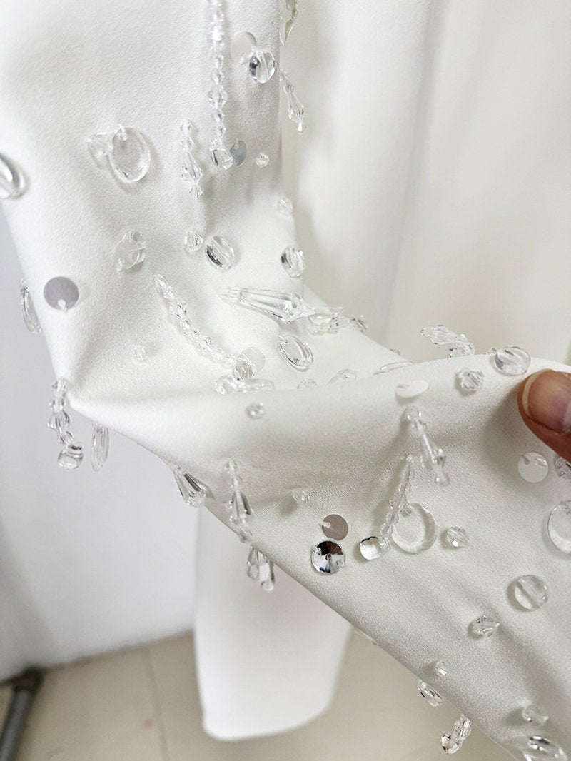 Square Neck Beaded Long Sleeve Mini Dress H6740