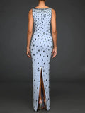 Square Neck Beaded Polka Dot Maxi Dress H6773