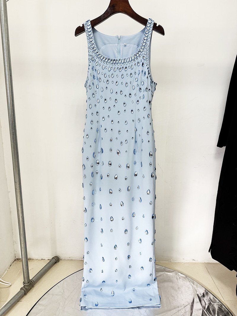 Square Neck Beaded Polka Dot Maxi Dress H6773