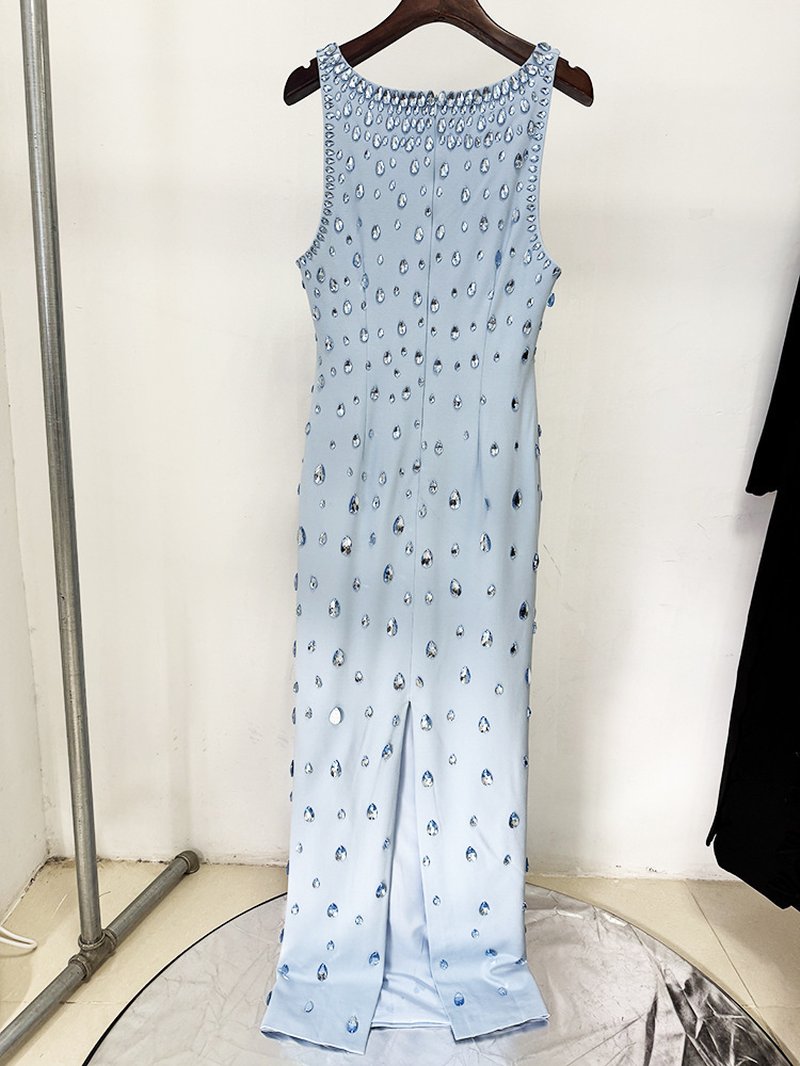 Square Neck Beaded Polka Dot Maxi Dress H6773