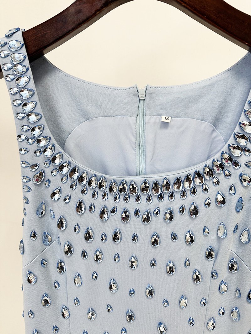 Square Neck Beaded Polka Dot Maxi Dress H6773