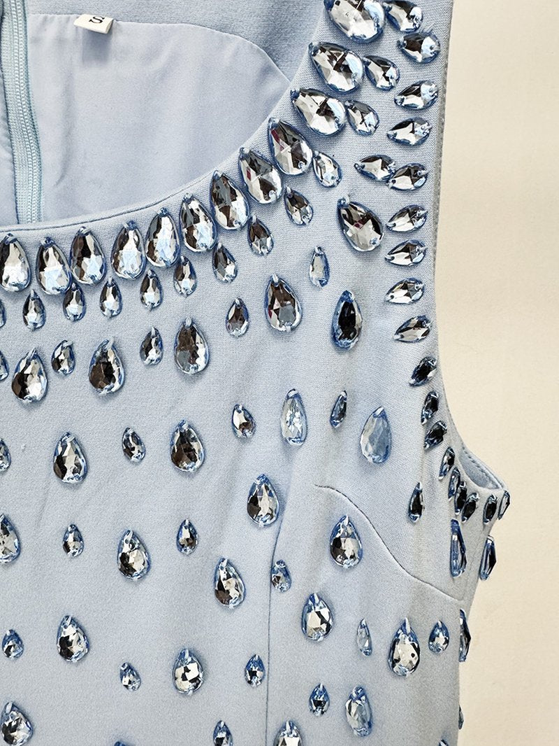 Square Neck Beaded Polka Dot Maxi Dress H6773