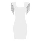 Square Neck Beaded Sleeve Mini Dress H3683
