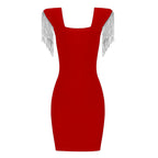Square Neck Beaded Sleeve Mini Dress H3683