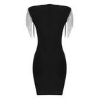 Square Neck Beaded Sleeve Mini Dress H3683