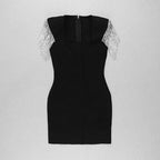 Square Neck Beaded Sleeve Mini Dress H3683