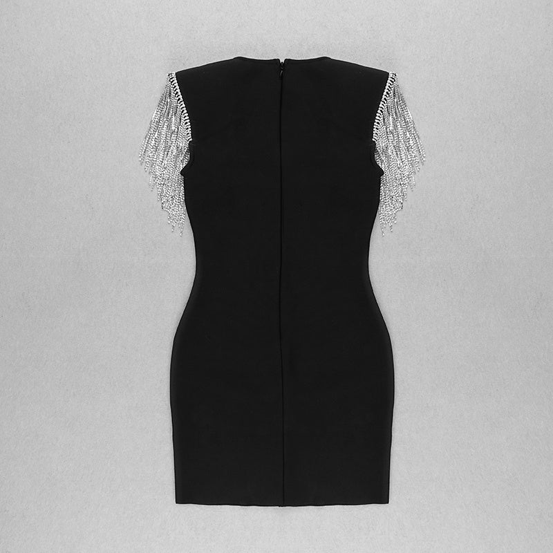 Square Neck Beaded Sleeve Mini Dress H3683