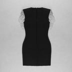Square Neck Beaded Sleeve Mini Dress H3683
