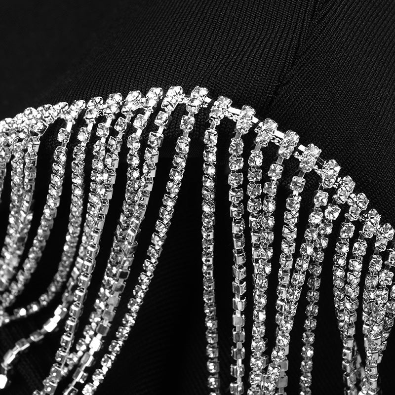 Square Neck Beaded Sleeve Mini Dress H3683