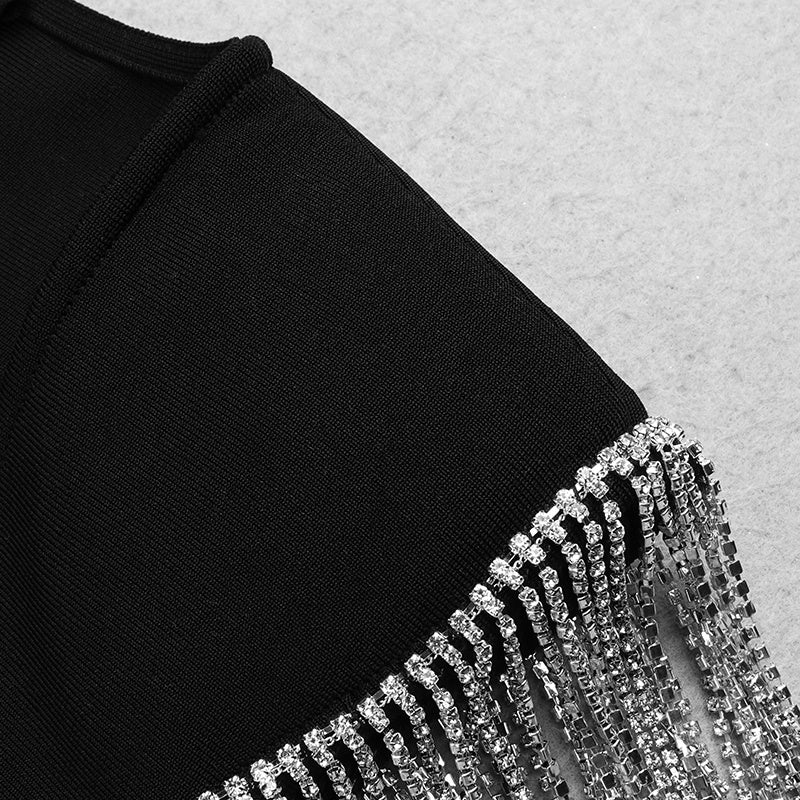 Square Neck Beaded Sleeve Mini Dress H3683