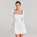 Square Neck Beaded White Mini Dress H6310