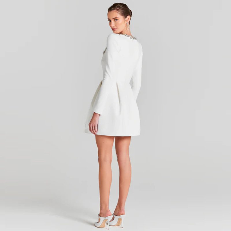Square Neck Beaded White Mini Dress H6310
