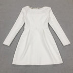 Square Neck Beaded White Mini Dress H6310