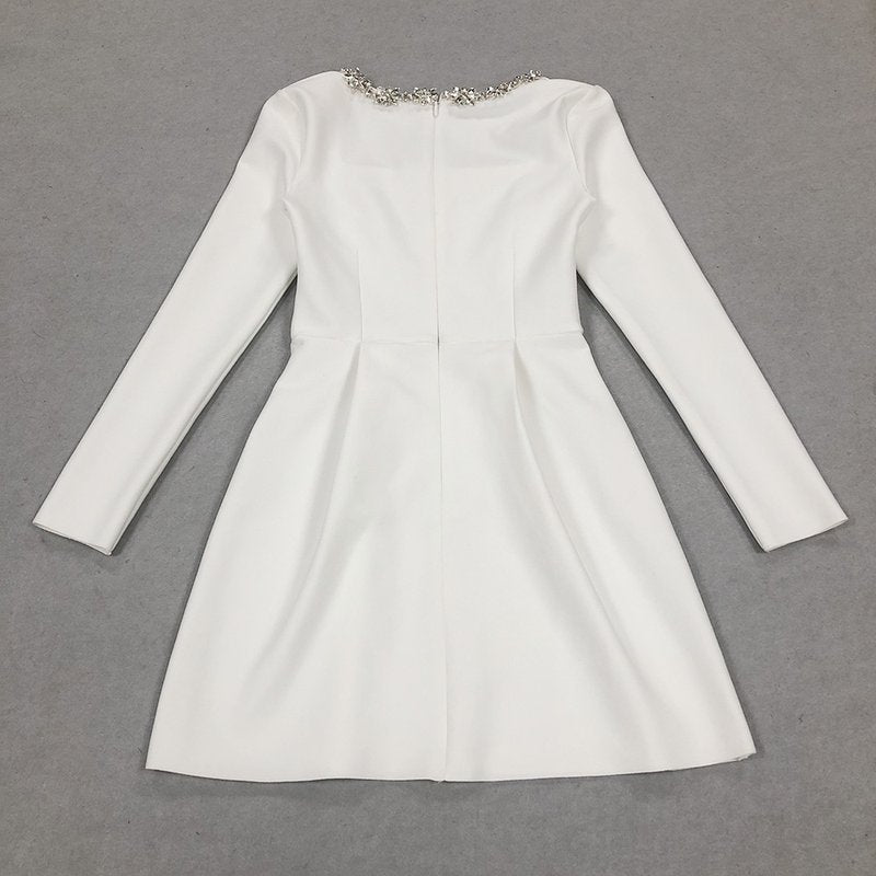 Square Neck Beaded White Mini Dress H6310