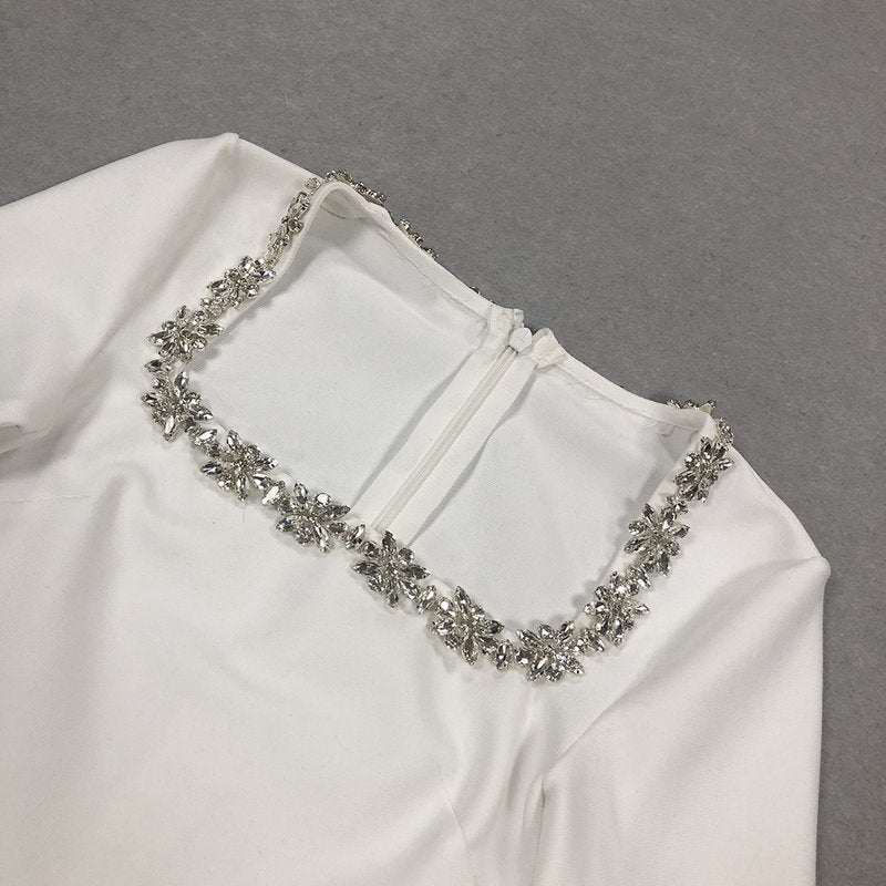 Square Neck Beaded White Mini Dress H6310