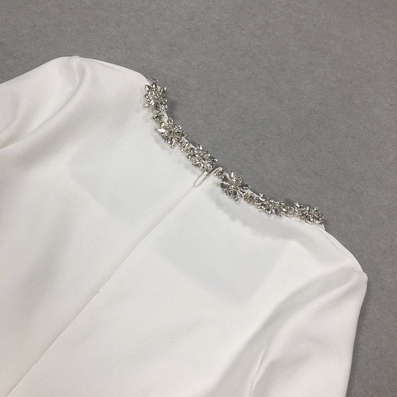 Square Neck Beaded White Mini Dress H6310