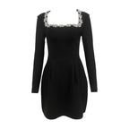 Square Neck Beaded White Mini Dress H6310