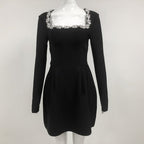 Square Neck Beaded White Mini Dress H6310
