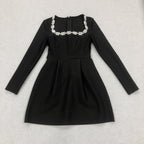 Square Neck Beaded White Mini Dress H6310