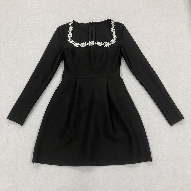 Square Neck Beaded White Mini Dress H6310