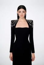 Square Neck Embellished Sleeve Long Dress H6542