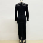 Square Neck Embellished Sleeve Long Dress H6542