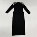 Square Neck Embellished Sleeve Long Dress H6542