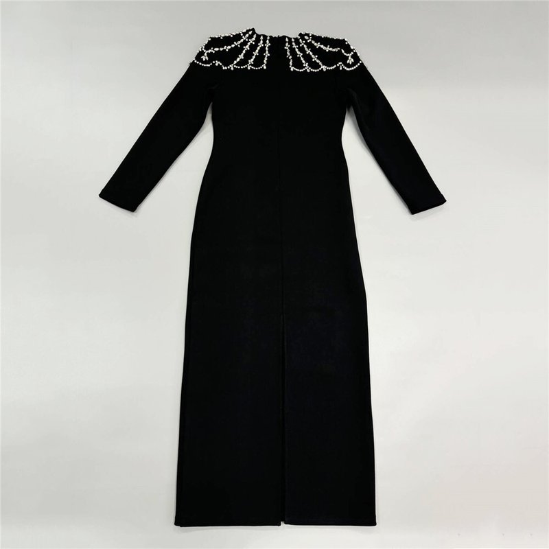 Square Neck Embellished Sleeve Long Dress H6542