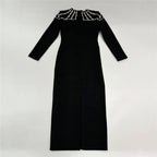 Square Neck Embellished Sleeve Long Dress H6542
