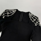 Square Neck Embellished Sleeve Long Dress H6542