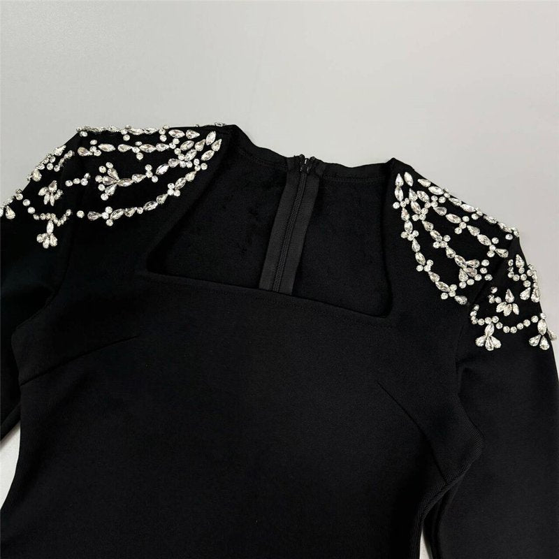 Square Neck Embellished Sleeve Long Dress H6542