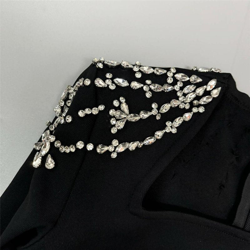 Square Neck Embellished Sleeve Long Dress H6542