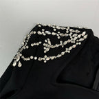 Square Neck Embellished Sleeve Long Dress H6542