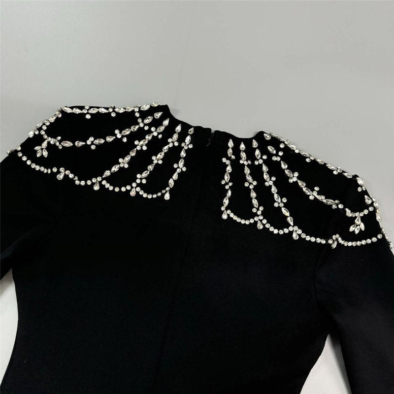 Square Neck Embellished Sleeve Long Dress H6542