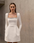 Square Neck Embellished White Mini Dress H6310