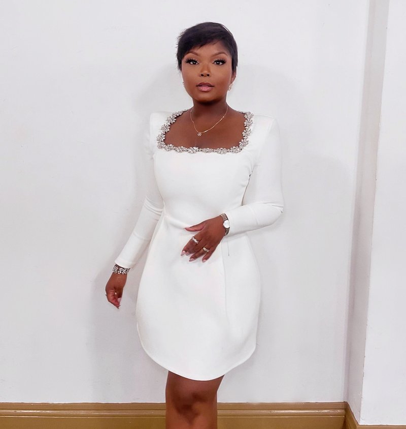 Square Neck Embellished White Mini Dress H6310
