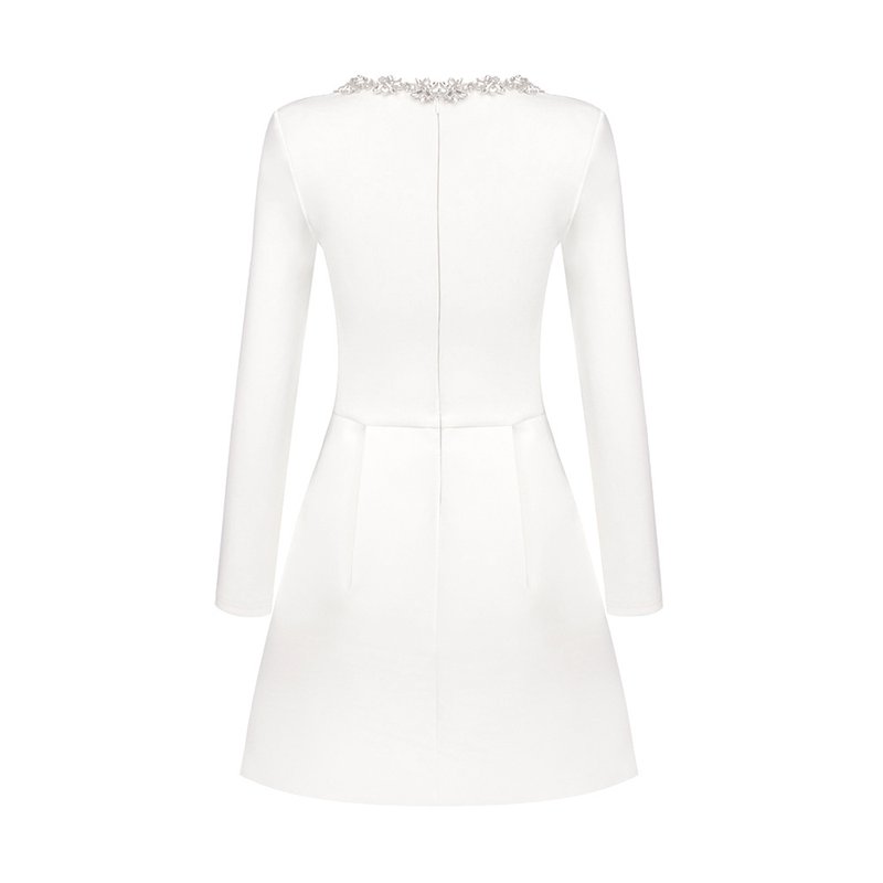 Square Neck Embellished White Mini Dress H6310