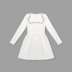 Square Neck Embellished White Mini Dress H6310