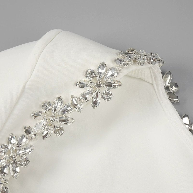Square Neck Embellished White Mini Dress H6310