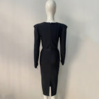 Square Neck Long Sleeve Fitted Midi Dress H5496