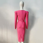 Square Neck Long Sleeve Fitted Midi Dress H5496