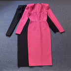Square Neck Long Sleeve Fitted Midi Dress H5496