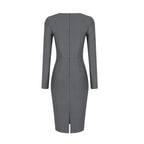 Square Neck Ribbed Long Sleeve Midi Dress H4126