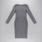 Square Neck Ribbed Long Sleeve Midi Dress H4126